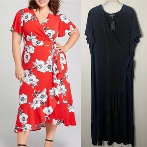 NWT Lane Bryant Soft Stretch Jersey Knit Faux Wrap Midi Dress Black size 2X